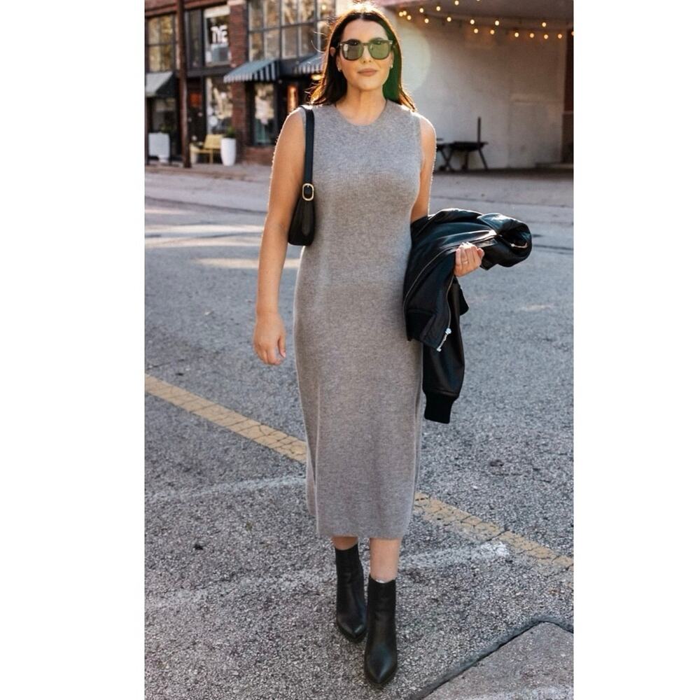 Quince 100% Mongolian Cashmere Sleeveless Midi Sweater Dress Heather Grey XS